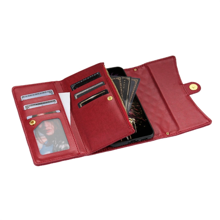For Google Pixel 7 Pro Zipper Multi-Card Wallet Rhombic Leather Phone Case(Red) - Google Cases by PMC TechLife | Online Shopping South Africa | PMC TechLife | Buy Now Pay Later Mobicred