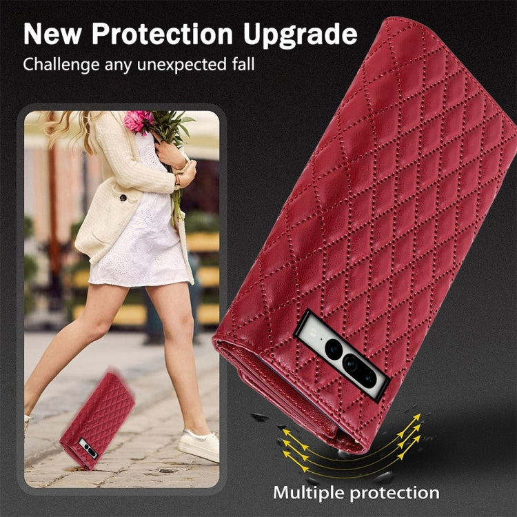 For Google Pixel 7 Pro Zipper Multi-Card Wallet Rhombic Leather Phone Case(Red) - Google Cases by PMC TechLife | Online Shopping South Africa | PMC TechLife | Buy Now Pay Later Mobicred
