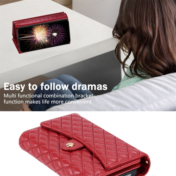 For Google Pixel 7 Pro Zipper Multi-Card Wallet Rhombic Leather Phone Case(Red) - Google Cases by PMC TechLife | Online Shopping South Africa | PMC TechLife | Buy Now Pay Later Mobicred
