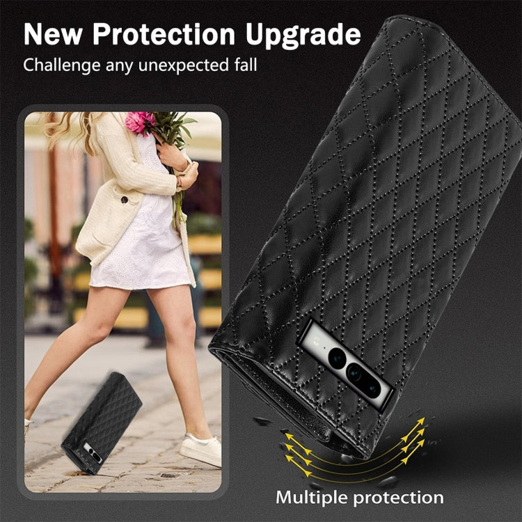 For Google Pixel 7a Zipper Multi-Card Wallet Rhombic Leather Phone Case(Black) - Google Cases by PMC TechLife | Online Shopping South Africa | PMC TechLife | Buy Now Pay Later Mobicred