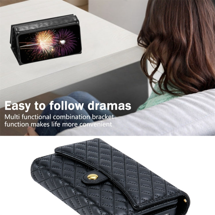 For Google Pixel 7a Zipper Multi-Card Wallet Rhombic Leather Phone Case(Black) - Google Cases by PMC TechLife | Online Shopping South Africa | PMC TechLife | Buy Now Pay Later Mobicred