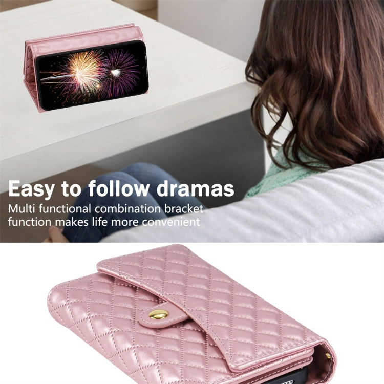 For Google Pixel 6a Zipper Multi-Card Wallet Rhombic Leather Phone Case(Rose Gold) - Google Cases by PMC TechLife | Online Shopping South Africa | PMC TechLife | Buy Now Pay Later Mobicred