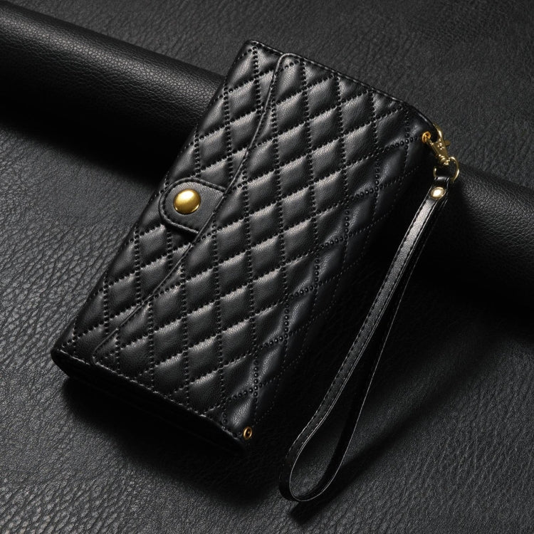 For Google Pixel 6 Zipper Multi-Card Wallet Rhombic Leather Phone Case(Black) - Google Cases by PMC TechLife | Online Shopping South Africa | PMC TechLife | Buy Now Pay Later Mobicred