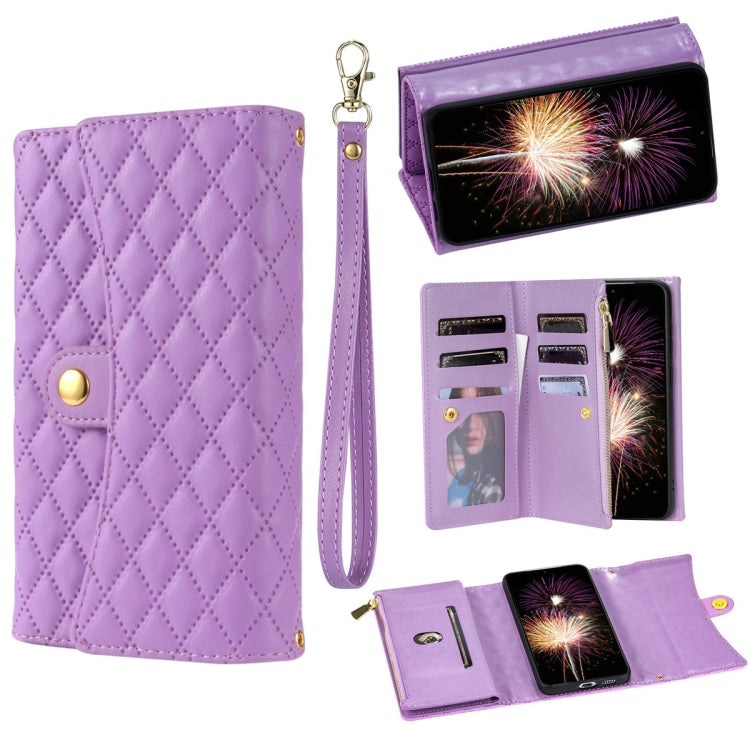 For Google Pixel 6 Pro Zipper Multi-Card Wallet Rhombic Leather Phone Case(Purple) - Google Cases by PMC TechLife | Online Shopping South Africa | PMC TechLife | Buy Now Pay Later Mobicred