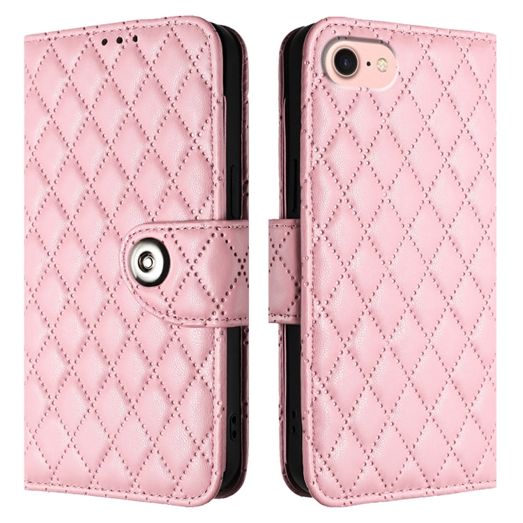 For iPhone SE 2024 Rhombic Texture Flip Leather Phone Case with Lanyard(Pink) - More iPhone Cases by PMC Jewellery | Online Shopping South Africa | PMC Jewellery | Buy Now Pay Later Mobicred