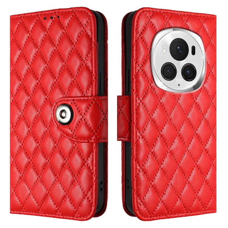 For Honor Magic6 Pro Rhombic Texture Flip Leather Phone Case with Lanyard(Red) - Honor Cases by PMC Jewellery | Online Shopping South Africa | PMC Jewellery | Buy Now Pay Later Mobicred