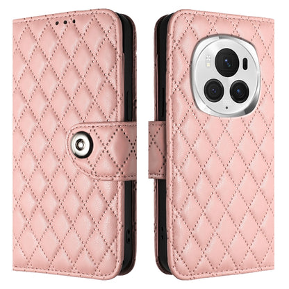 For Honor Magic6 Pro Rhombic Texture Flip Leather Phone Case with Lanyard(Coral Pink) - Honor Cases by PMC Jewellery | Online Shopping South Africa | PMC Jewellery | Buy Now Pay Later Mobicred