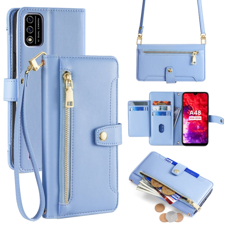 For Itel A48 Sheep Texture Cross-body Zipper Wallet Leather Phone Case(Blue) - More Brand by PMC TechLife | Online Shopping South Africa | PMC TechLife | Buy Now Pay Later Mobicred
