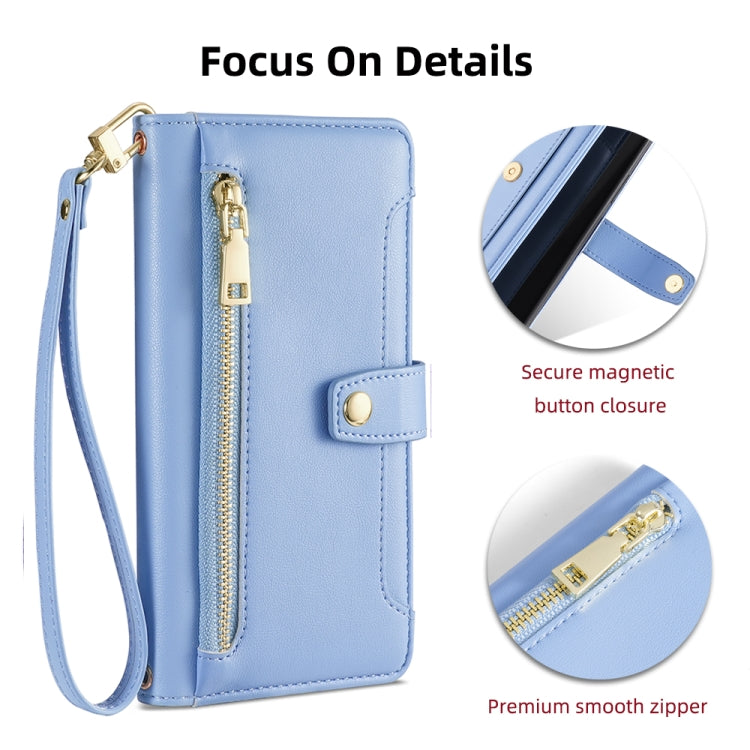 For Itel A48 Sheep Texture Cross-body Zipper Wallet Leather Phone Case(Blue) - More Brand by PMC TechLife | Online Shopping South Africa | PMC TechLife | Buy Now Pay Later Mobicred