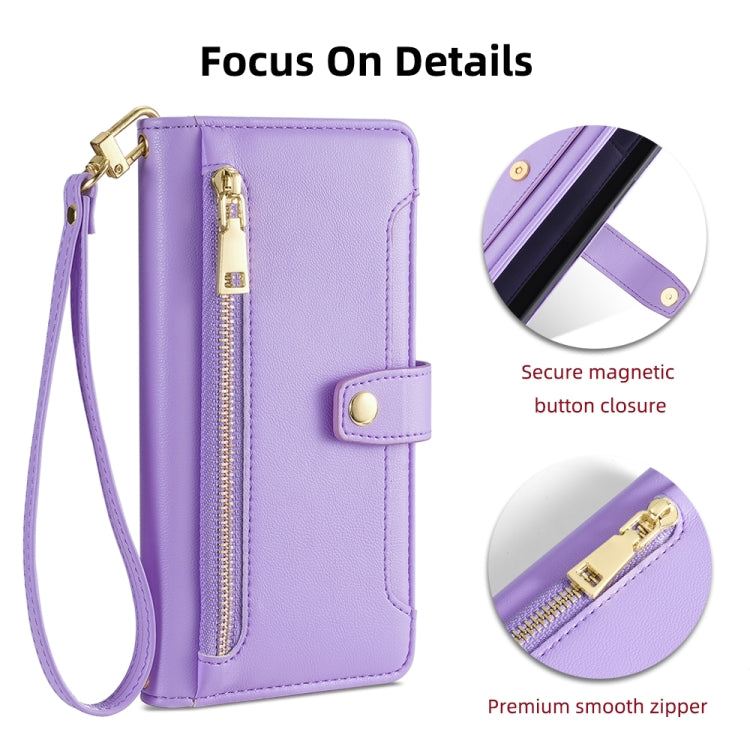 For Itel A48 Sheep Texture Cross-body Zipper Wallet Leather Phone Case(Purple) - More Brand by PMC TechLife | Online Shopping South Africa | PMC TechLife | Buy Now Pay Later Mobicred