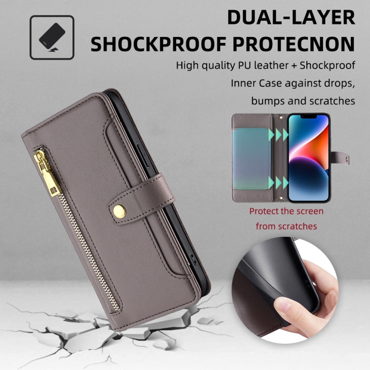 For Itel A50C 4G Sheep Texture Cross-body Zipper Wallet Leather Phone Case(Grey) - More Brand by PMC TechLife | Online Shopping South Africa | PMC TechLife | Buy Now Pay Later Mobicred