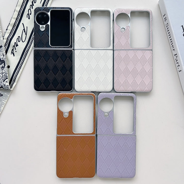 For OPPO Find N3 Flip Pearlescent Paint Diamond Shaped Checkered Leather Phone Case(Brown) - Find N3 Flip Cases by PMC TechLife | Online Shopping South Africa | PMC TechLife | Buy Now Pay Later Mobicred