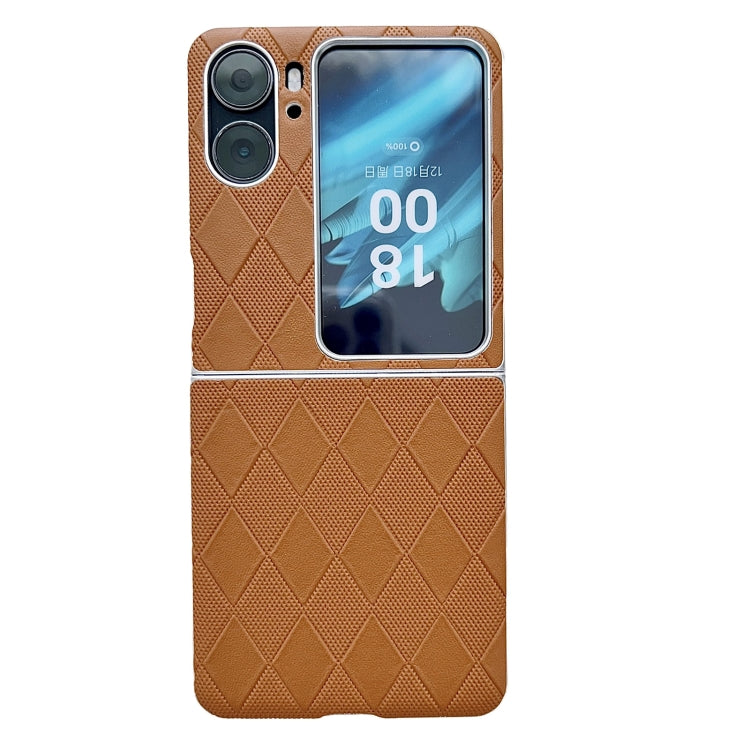 For OPPO Find N2 Flip Pearlescent Paint Diamond Shaped Checkered Leather Phone Case(Brown) - Find N2 Flip Cases by PMC TechLife | Online Shopping South Africa | PMC TechLife | Buy Now Pay Later Mobicred