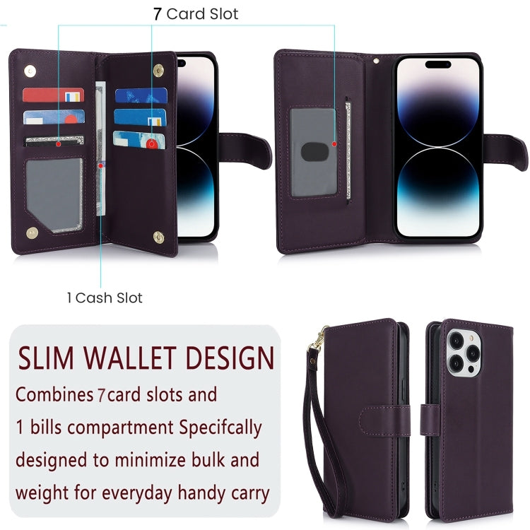 For iPhone 16 Pro Multi-Card Wallet RFID Leather Phone Case(Dark Purple) - iPhone 16 Pro Cases by PMC TechLife | Online Shopping South Africa | PMC TechLife | Buy Now Pay Later Mobicred