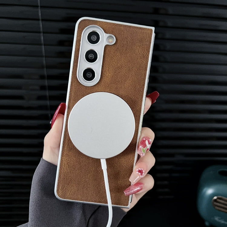 For Samsung Galaxy Z Fold5 Skin Feel Leather Texture MagSafe Pearlescent Paint Shockproof Phone Case(Black) - free shipping - PMC TechLife - Order now!
