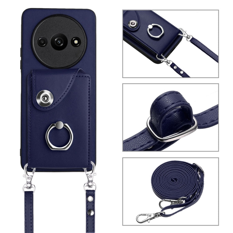 For Xiaomi Redmi A3 4G Organ Card Bag Ring Holder Phone Case with Long Lanyard(Blue) - Xiaomi Cases by PMC Jewellery | Online Shopping South Africa | PMC Jewellery | Buy Now Pay Later Mobicred