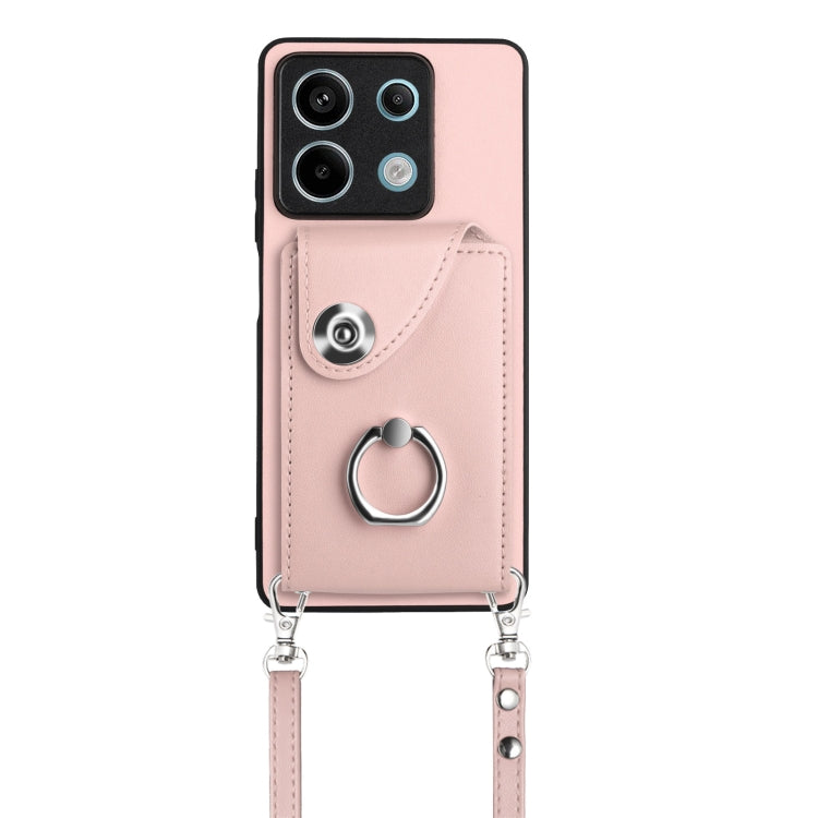 For Xiaomi Redmi Note 13 5G Global Organ Card Bag Ring Holder Phone Case with Long Lanyard(Pink) - Note 13 Cases by PMC Jewellery | Online Shopping South Africa | PMC Jewellery | Buy Now Pay Later Mobicred