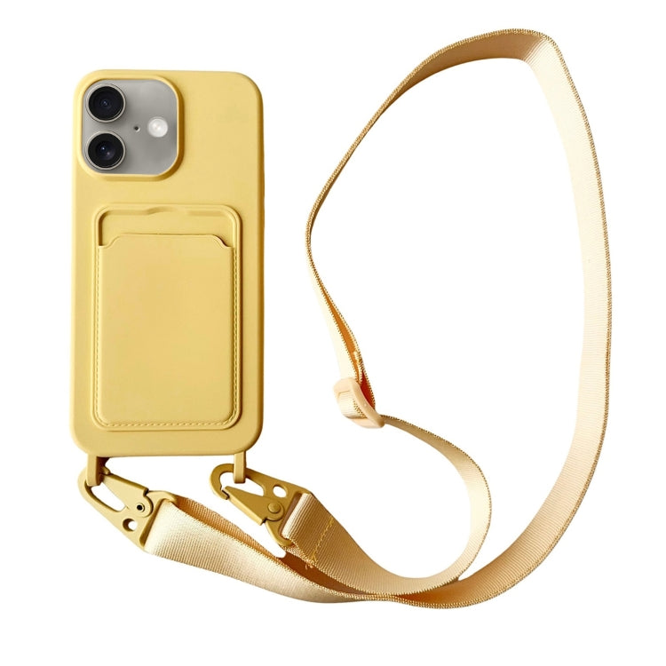 For iPhone 16 Card Slot Liquid Silicone Phone Case with Lanyard(Yellow) - iPhone 16 Cases by PMC Jewellery | Online Shopping South Africa | PMC Jewellery | Buy Now Pay Later Mobicred