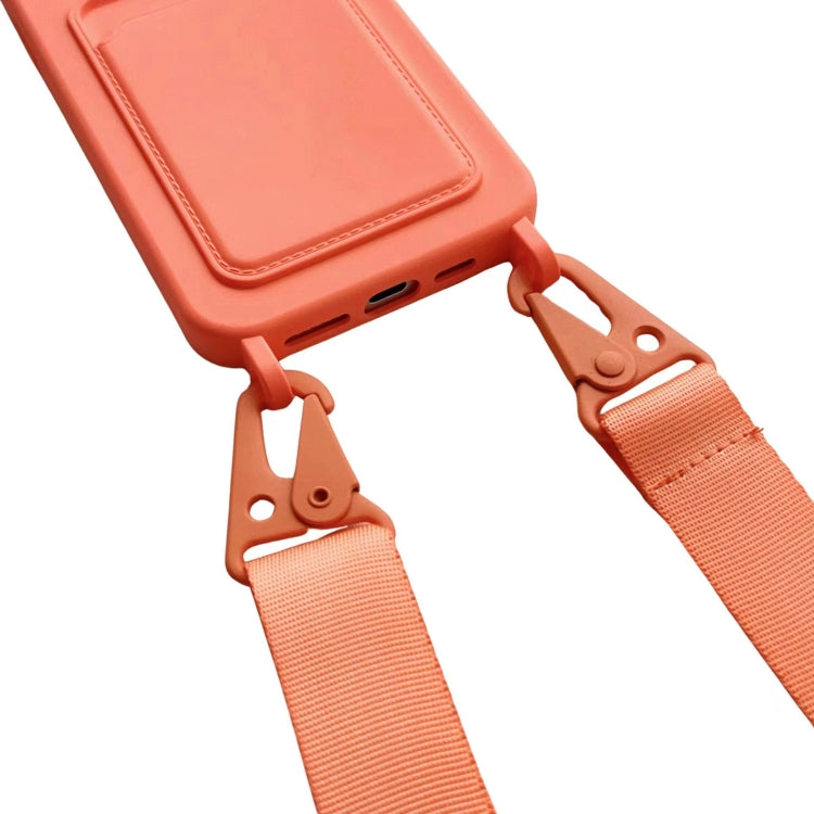 For iPhone 16 Pro Max Card Slot Liquid Silicone Phone Case with Lanyard(Orange) - iPhone 16 Pro Max Cases by PMC TechLife | Online Shopping South Africa | PMC TechLife | Buy Now Pay Later Mobicred