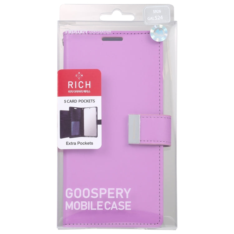 For Samsung Galaxy S24 5G GOOSPERY RICH DIARY Crazy Horse Texture Leather Phone Case(Purple) - Galaxy S24 5G Cases by GOOSPERY | Online Shopping South Africa | PMC Jewellery | Buy Now Pay Later Mobicred