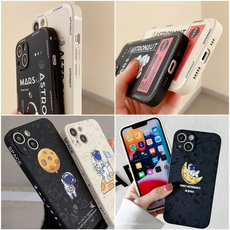 For iPhone 16 Astronaut Pattern Silicone Straight Edge Phone Case(Mars Astronaut-Black) - iPhone 16 Cases by PMC Jewellery | Online Shopping South Africa | PMC Jewellery | Buy Now Pay Later Mobicred