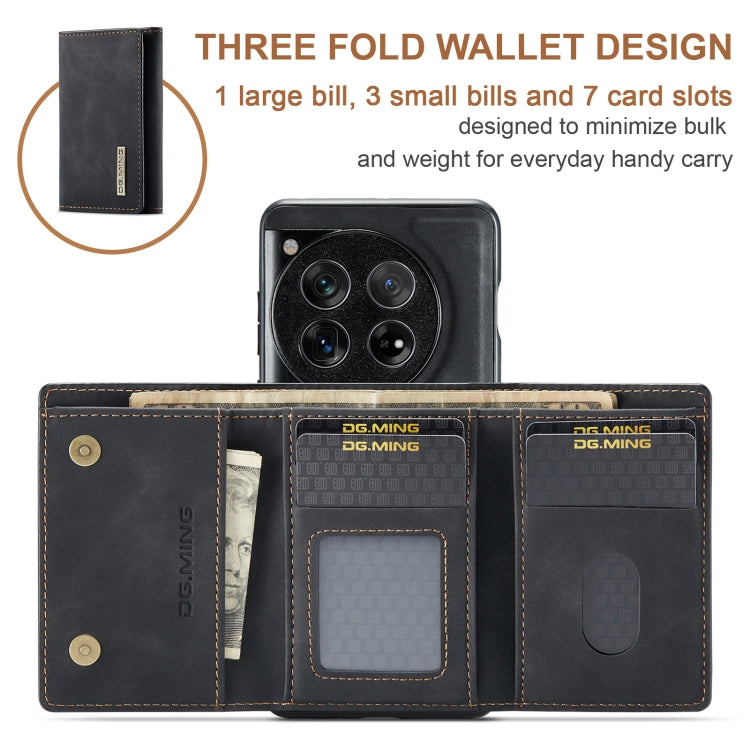 For OnePlus 12 DG.MING M1 Series 3-Fold Multi Card Wallet + Magnetic Phone Case(Black) - OnePlus Cases by DG.MING | Online Shopping South Africa | PMC TechLife | Buy Now Pay Later Mobicred