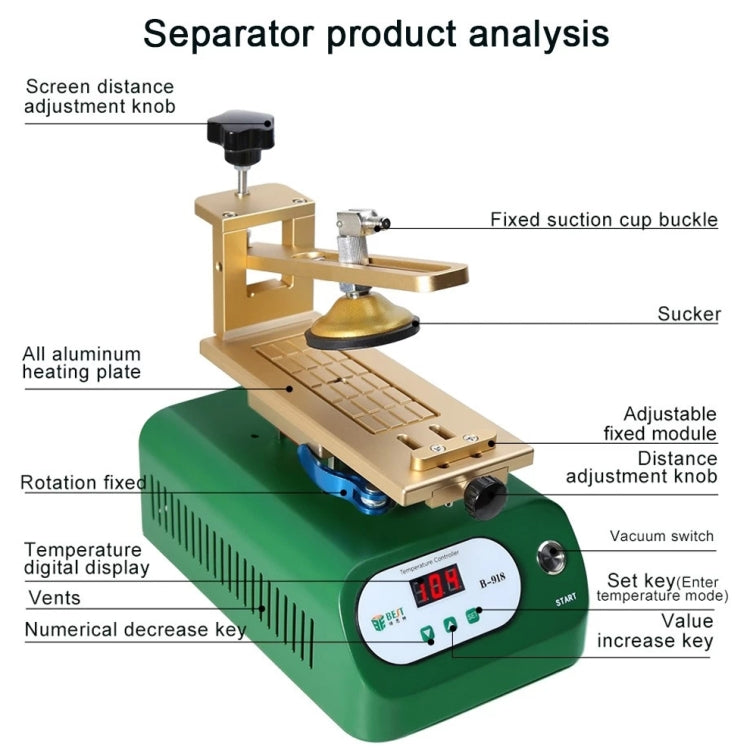 BEST B-918A 7 inch 220V Vacuum Pump LCD Screen Rotary Heating Platform Separator, EU Plug - Separation Equipment by BEST | Online Shopping South Africa | PMC Jewellery