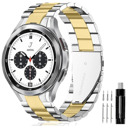 For Samsung Galaxy Watch 6 / 5 / 4 Three Bead Stainless Steel Metal Watch Band(Silver Gold) - Watch Bands by PMC Jewellery | Online Shopping South Africa | PMC Jewellery