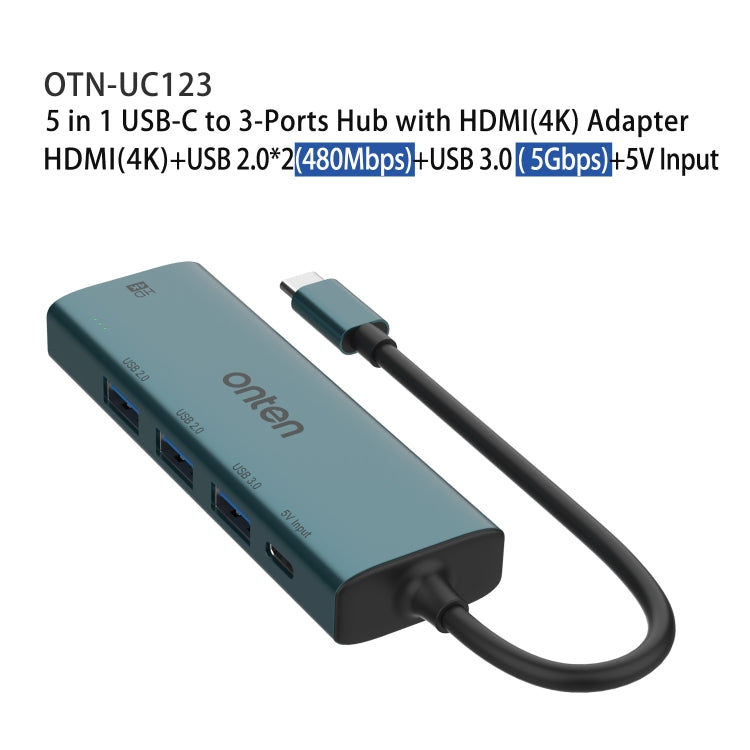 Onten UC123 5 in 1 USB-C / Type-C to HDMI + USB3.0 HUB Docking Station with 5V Input - USB HUB by Onten | Online Shopping South Africa | PMC Jewellery | Buy Now Pay Later Mobicred