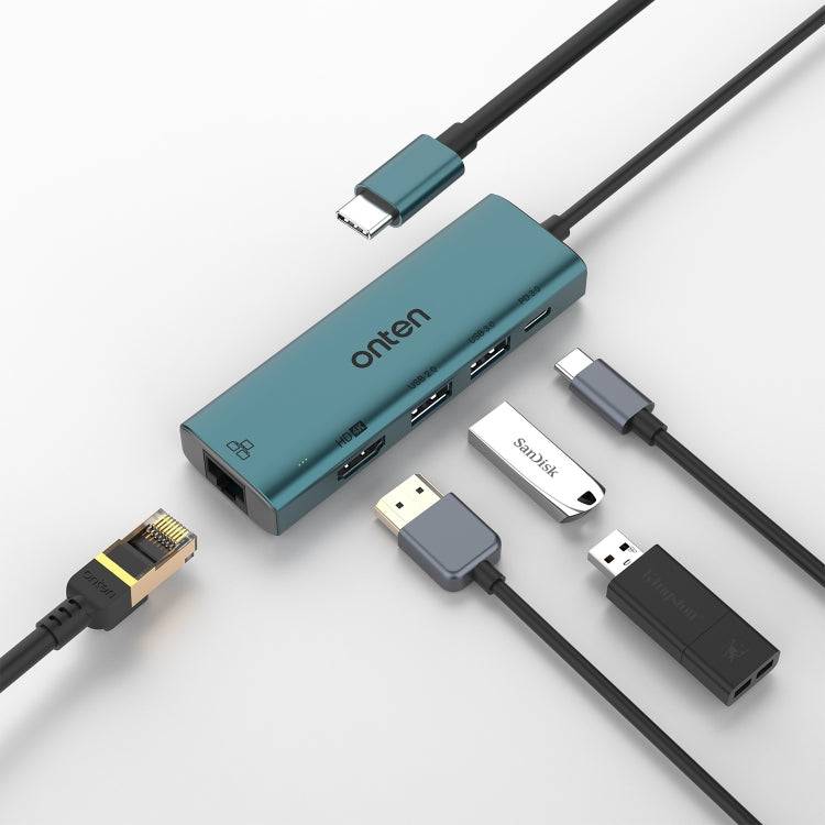 Onten UC125 5 in 1 USB-C / Type-C to HDMI+USB3.0+PD3.0 Multi-function HUB with 100Mbps Network Card - USB HUB by Onten | Online Shopping South Africa | PMC Jewellery | Buy Now Pay Later Mobicred