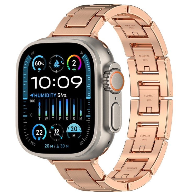 For Apple Watch Ultra 2 49mm H Slim Stainless Steel Watch Band(Rose Gold) - Watch Bands by PMC Jewellery | Online Shopping South Africa | PMC Jewellery