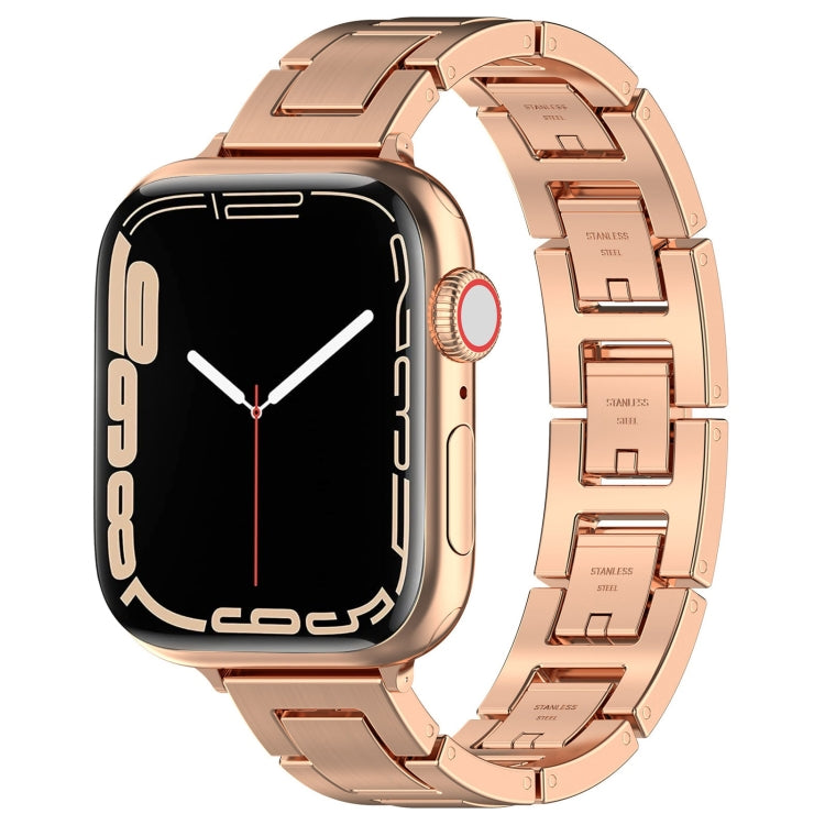 For Apple Watch Series 6 44mm H Slim Stainless Steel Watch Band(Rose Gold) - Watch Bands by PMC Jewellery | Online Shopping South Africa | PMC Jewellery