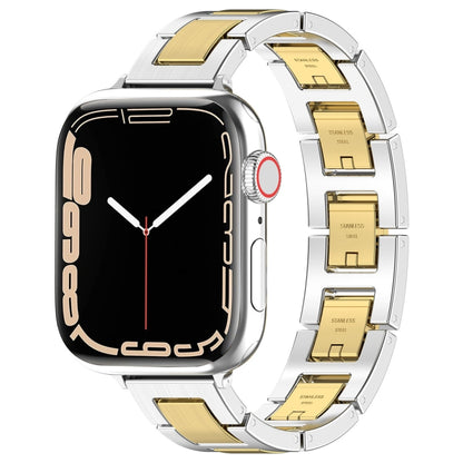 For Apple Watch Series 5 44mm H Slim Stainless Steel Watch Band(Silver Gold) - Watch Bands by PMC Jewellery | Online Shopping South Africa | PMC Jewellery