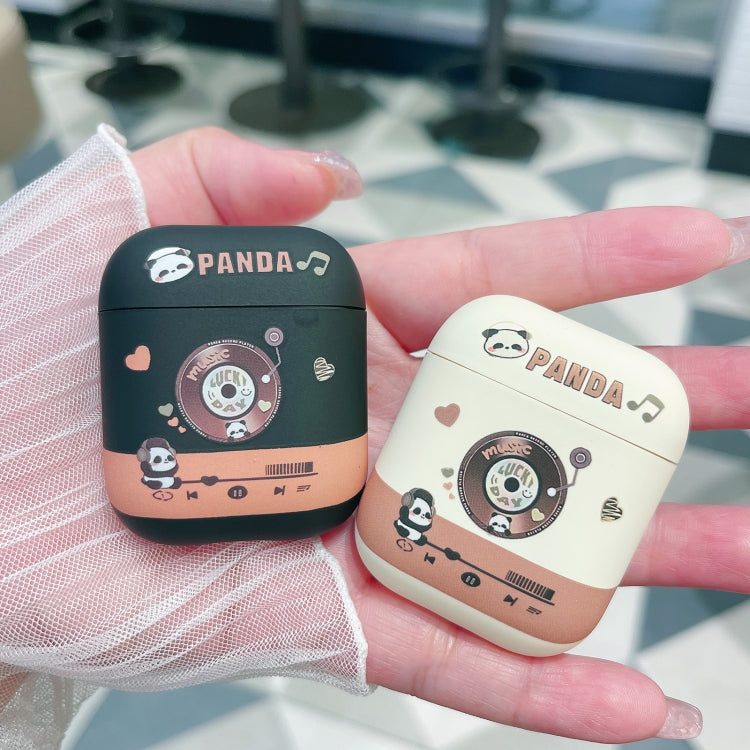 For AirPods 2 / 1 Panda Records Pattern Earbuds Box Frosted TPU Case(Black) - For AirPods 1/2 by PMC Jewellery | Online Shopping South Africa | PMC Jewellery | Buy Now Pay Later Mobicred