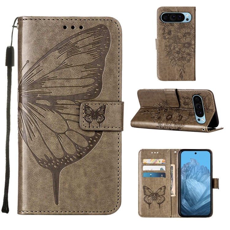 For Google Pixel 9 Embossed Butterfly Leather Phone Case(Grey) - Google Cases by PMC Jewellery | Online Shopping South Africa | PMC Jewellery | Buy Now Pay Later Mobicred