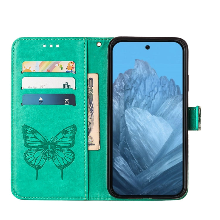 For Google Pixel 9 Embossed Butterfly Leather Phone Case(Green) - Google Cases by PMC TechLife | Online Shopping South Africa | PMC TechLife | Buy Now Pay Later Mobicred