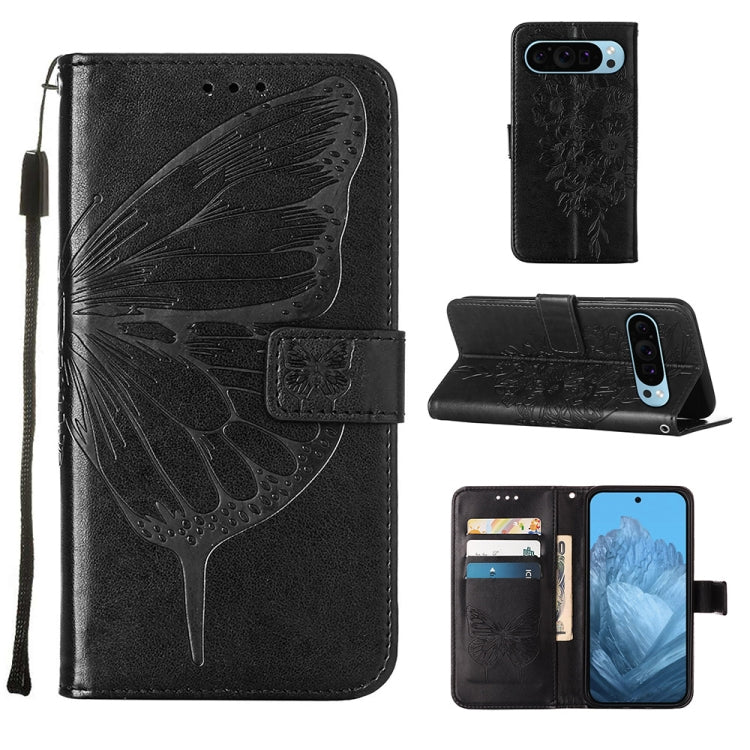 For Google Pixel 9 Embossed Butterfly Leather Phone Case(Black) - Google Cases by PMC Jewellery | Online Shopping South Africa | PMC Jewellery | Buy Now Pay Later Mobicred