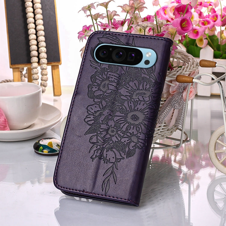 For Google Pixel 9 Embossed Butterfly Leather Phone Case(Dark Purple) - Google Cases by PMC Jewellery | Online Shopping South Africa | PMC Jewellery | Buy Now Pay Later Mobicred