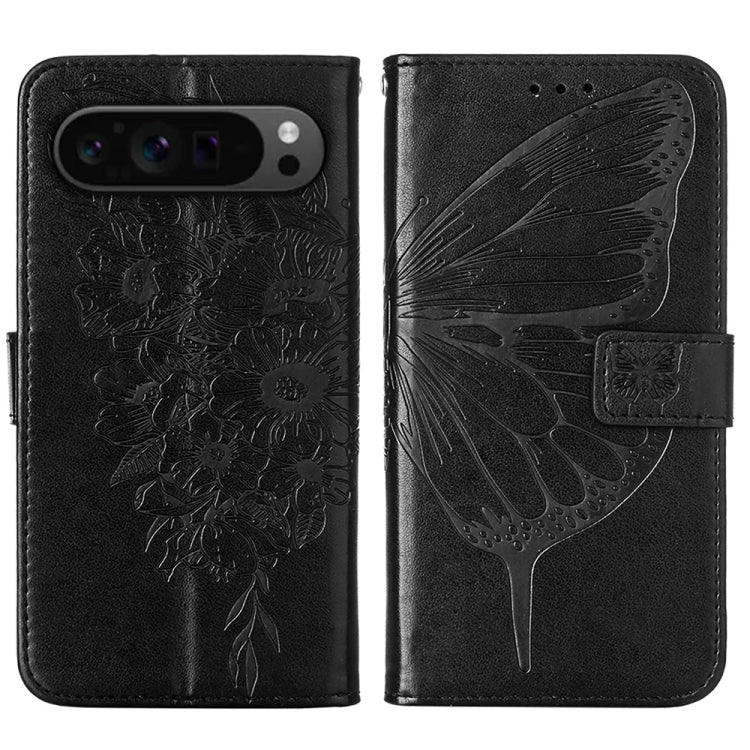 For Google Pixel 9 Pro Embossed Butterfly Leather Phone Case(Black) - Google Cases by PMC TechLife | Online Shopping South Africa | PMC TechLife | Buy Now Pay Later Mobicred