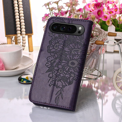 For Google Pixel 9 Pro Embossed Butterfly Leather Phone Case(Dark Purple) - Google Cases by PMC Jewellery | Online Shopping South Africa | PMC Jewellery | Buy Now Pay Later Mobicred