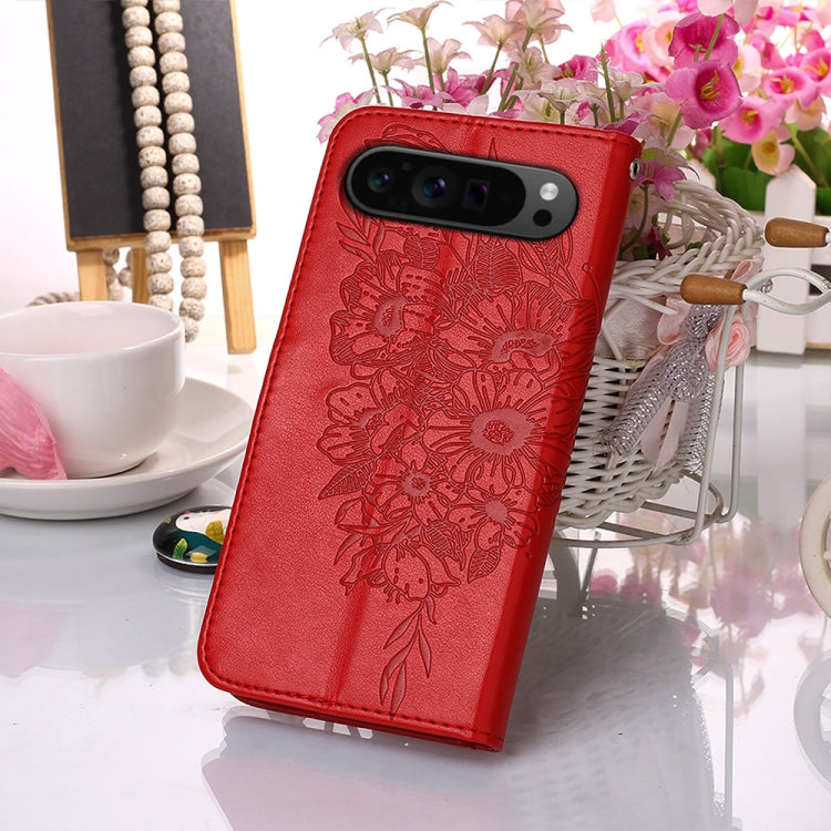 For Google Pixel 9 Pro Embossed Butterfly Leather Phone Case(Red) - Google Cases by PMC TechLife | Online Shopping South Africa | PMC TechLife | Buy Now Pay Later Mobicred