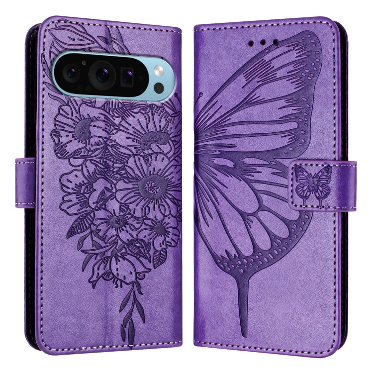 For Google Pixel 9 Pro XL Embossed Butterfly Leather Phone Case(Purple) - Google Cases by PMC Jewellery | Online Shopping South Africa | PMC Jewellery | Buy Now Pay Later Mobicred