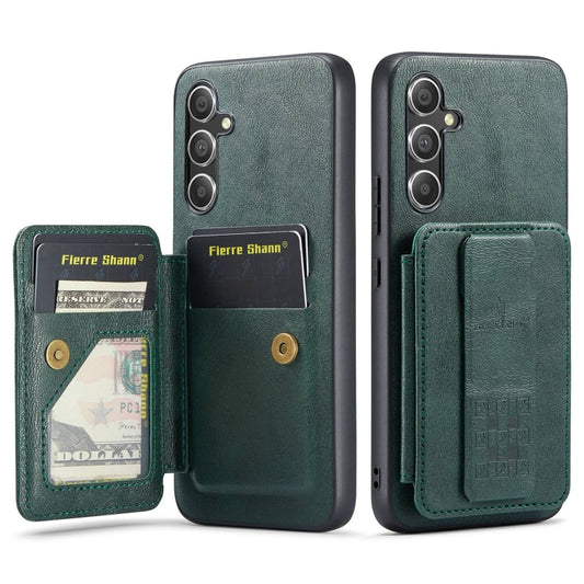 For Samsung Galaxy S24+ 5G Fierre Shann Oil Wax Cow Leather Card Holder Back Phone Case(Green) - Galaxy S24+ 5G Cases by FIERRE SHANN | Online Shopping South Africa | PMC Jewellery | Buy Now Pay Later Mobicred