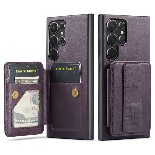 For Samsung Galaxy S24 Ultra 5G Fierre Shann Oil Wax Cow Leather Card Holder Back Phone Case(Purple) - Galaxy S24 Ultra 5G Cases by FIERRE SHANN | Online Shopping South Africa | PMC Jewellery | Buy Now Pay Later Mobicred