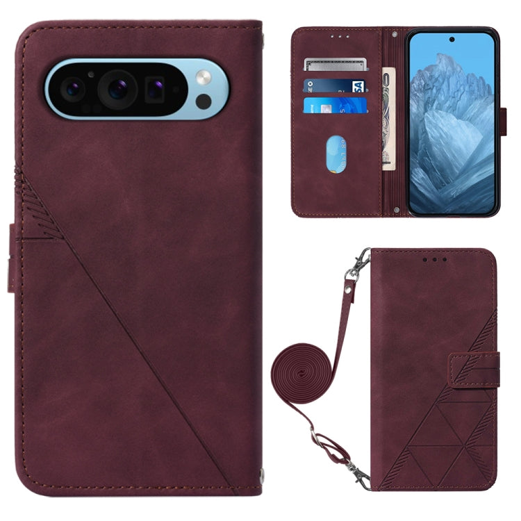 For Google Pixel 9 Crossbody 3D Embossed Flip Leather Phone Case(Wine Red) - Google Cases by PMC Jewellery | Online Shopping South Africa | PMC Jewellery | Buy Now Pay Later Mobicred