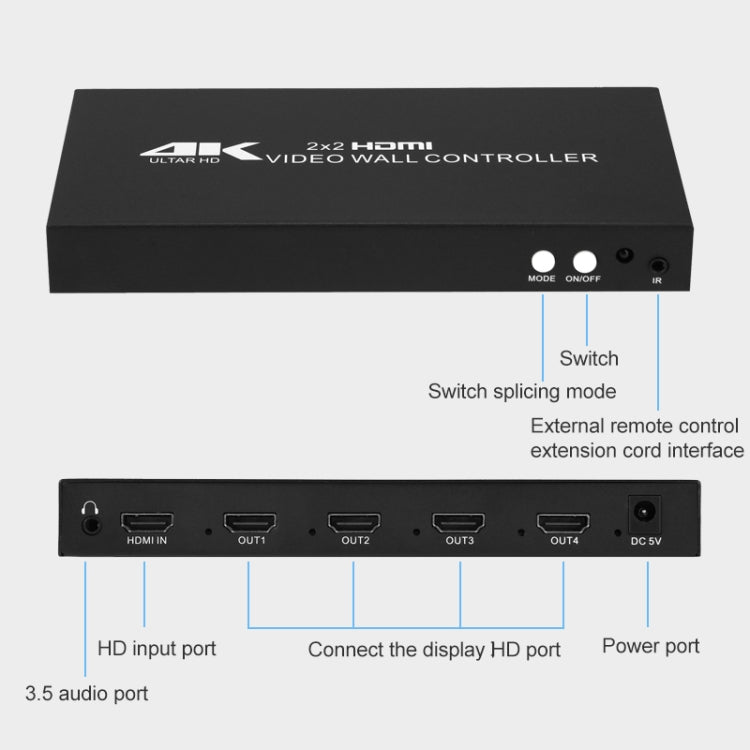 XP02 4K 2x2 HDMI Video Wall Controller Multi-screen Splicing Processor, Style:Ordinary(UK Plug) - Splitter by PMC Jewellery | Online Shopping South Africa | PMC Jewellery | Buy Now Pay Later Mobicred