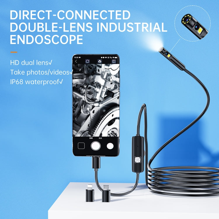 AN112 8mm Double Lenses HD Industry Endoscope Type-C + Micro USB + 8 Pin Connection, Length:2m Soft Tube -  by PMC TechLife | Online Shopping South Africa | PMC TechLife | Buy Now Pay Later Mobicred