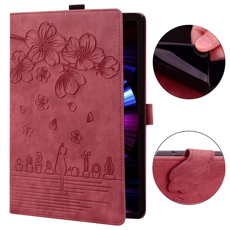 For Honor Pad 9 Cartoon Sakura Cat Embossed Leather Tablet Case(Red) - Honor by PMC TechLife | Online Shopping South Africa | PMC TechLife | Buy Now Pay Later Mobicred