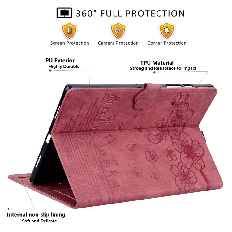 For Honor Pad 9 Cartoon Sakura Cat Embossed Leather Tablet Case(Red) - Honor by PMC TechLife | Online Shopping South Africa | PMC TechLife | Buy Now Pay Later Mobicred