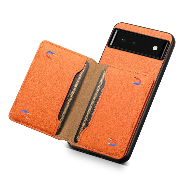 For Google Pixel 6 Calf Texture Card Bag Design Full Coverage Phone Case(Orange) - Google Cases by PMC TechLife | Online Shopping South Africa | PMC TechLife | Buy Now Pay Later Mobicred